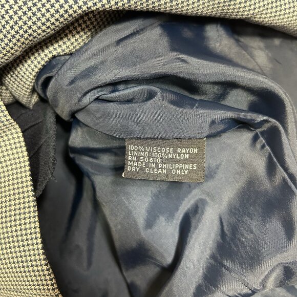 Vtg Le Suit Women 2pc Skirt Suit Short Sleeve Blue Houndstooth Lined 2 Button 14 - Picture 5 of 10